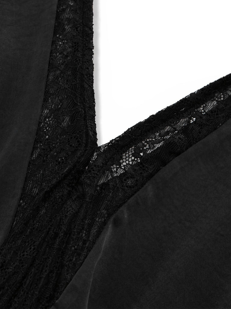 Schwarzes 40er Nachthemd mit Spitze und Satin