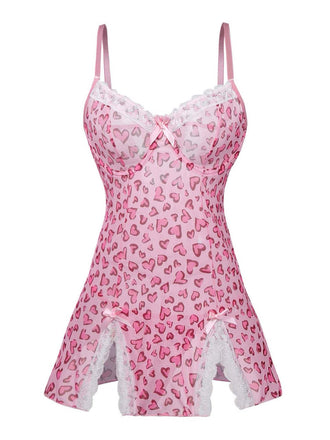 Rosa 50er Reizwäsche mit Herz und Leoparden-Print