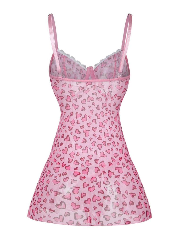 Rosa 50er Reizwäsche mit Herz und Leoparden-Print