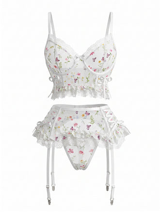 Weiße 50er Strümpfe mit Blumen und Spitze