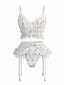 Weißes 50er Spitzen-Dessous-Set mit Strapsen und Strümpfen