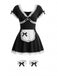 Schwarzes 80er Dienstmädchenkleid mit Schleife und Strumpfbändern