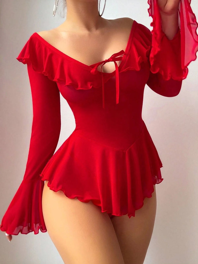 50er schulterfreies Nachtkleid aus transparentem Mesh