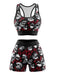 Schwarzes 80er Halloween-Sportset mit Totenkopf- und Rosenprint