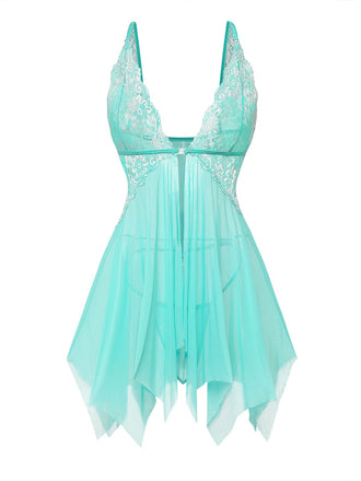 80er Babydoll-Negligé mit Spitze und V-Ausschnitt
