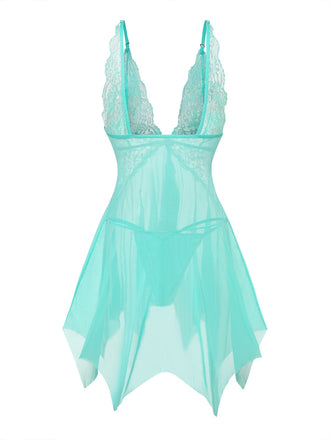 80er Babydoll-Negligé mit Spitze und V-Ausschnitt
