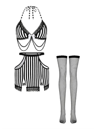 80er Strümpfe mit Neckholder und Spitze