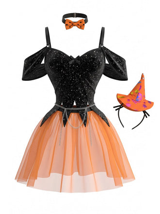 80er Cold-Shoulder Halloween Dessous-Set