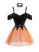 80er Halloween-Hexen-Dessous-Set mit Cold-Shoulder und Hexen-Haarreif