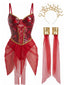 Rotes 80er Medusa Mesh-Nachthemd-Set mit Schlangenprint