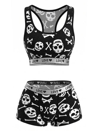 Schwarzes 40er Pyjama-Set mit Totenkopf