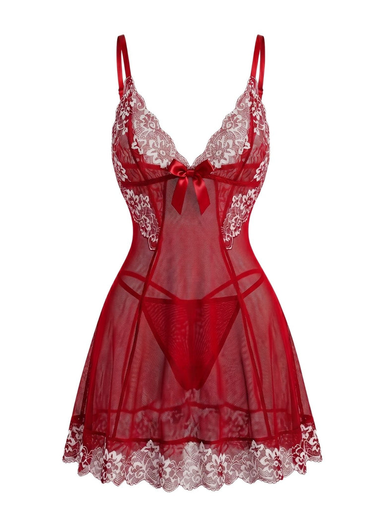 50er Babydoll-Nachthemd aus Spitze und Mesh