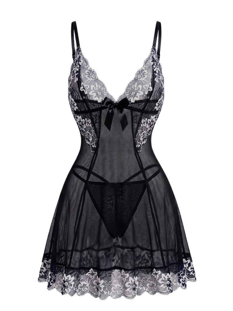 50er Babydoll-Nachthemd aus Spitze und Mesh