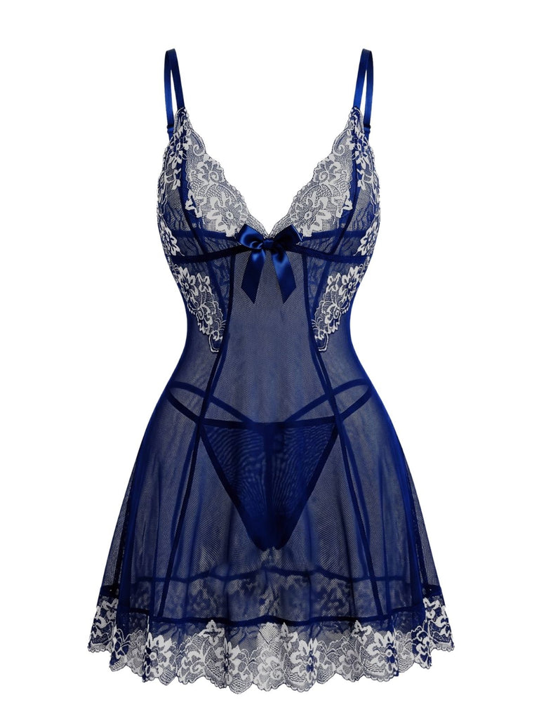 50er Babydoll-Nachthemd aus Spitze und Mesh