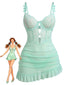 Grünes 70er Nachtkleid mit Spitzen-Mesh und Schleifen-Trägern