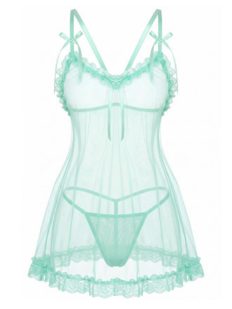 70er Babydoll-Nachthemd aus transparenter Spitze