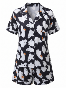 Schwarzer 50er Halloween-Pyjama mit Geisterprint