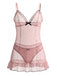 80er Mesh-Babydoll mit Punkten, Schleife und Rüschen