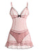 80er Mesh-Babydoll mit Punkten, Schleife und Rüschen