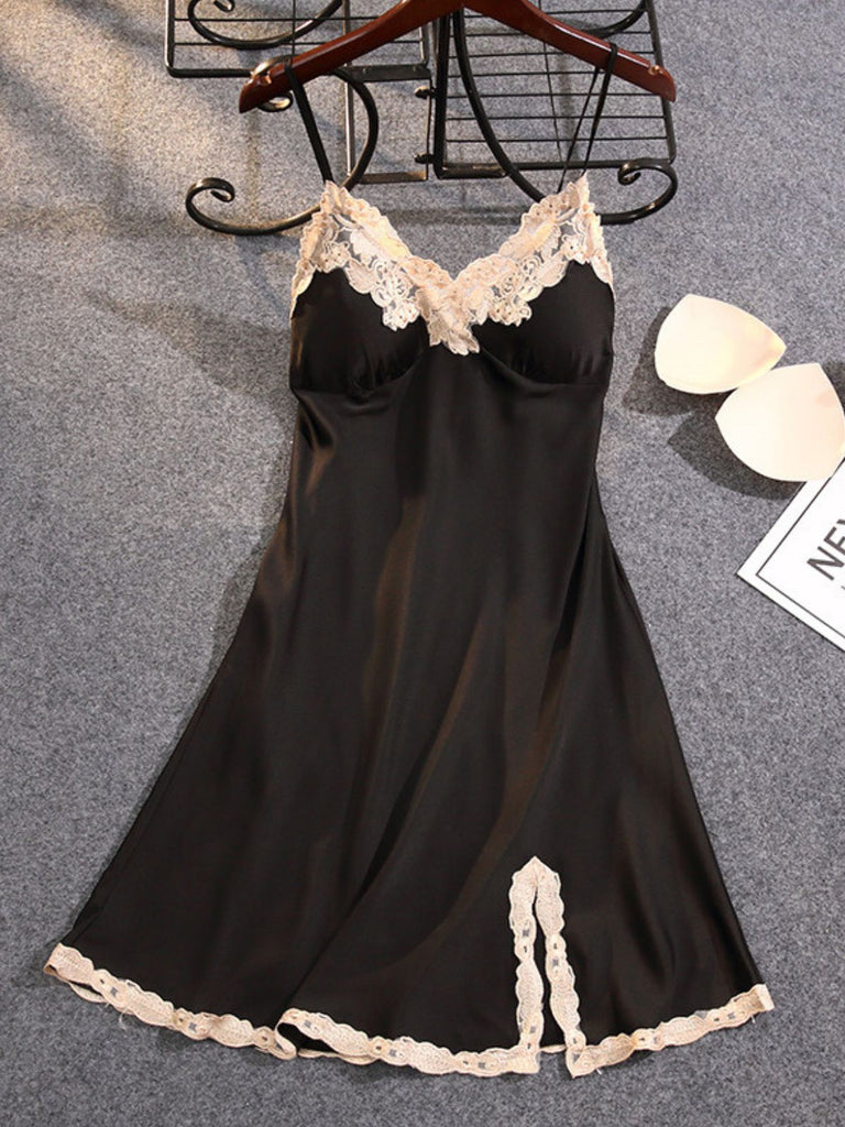 30er Satin-Nachthemd mit Spitze und Besatz