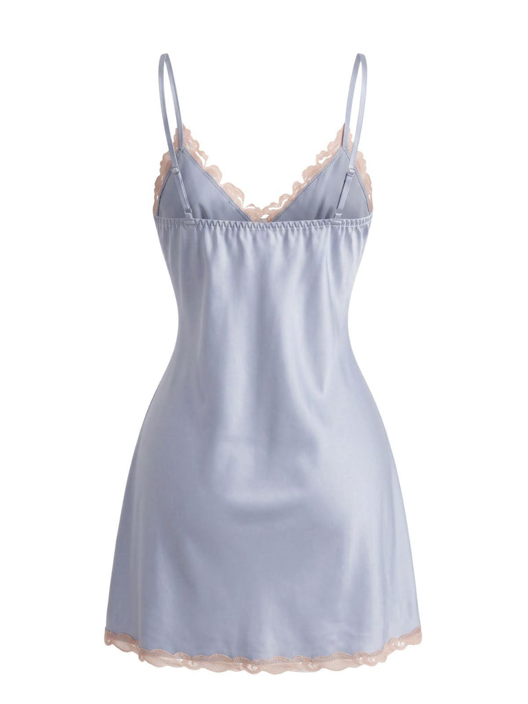 30er Satin-Nachthemd mit Spitze und Besatz