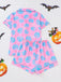 40er Halloween-Schlafanzug-Set mit Kürbis-Print und Kurzarm