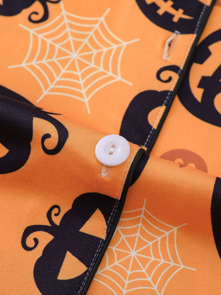 40er Halloween-Schlafanzug-Set mit Kürbis-Print und Kurzarm
