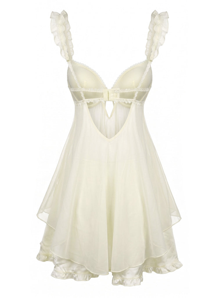 50er Babydoll-Negligé mit Rüschenbesatz und Schleife