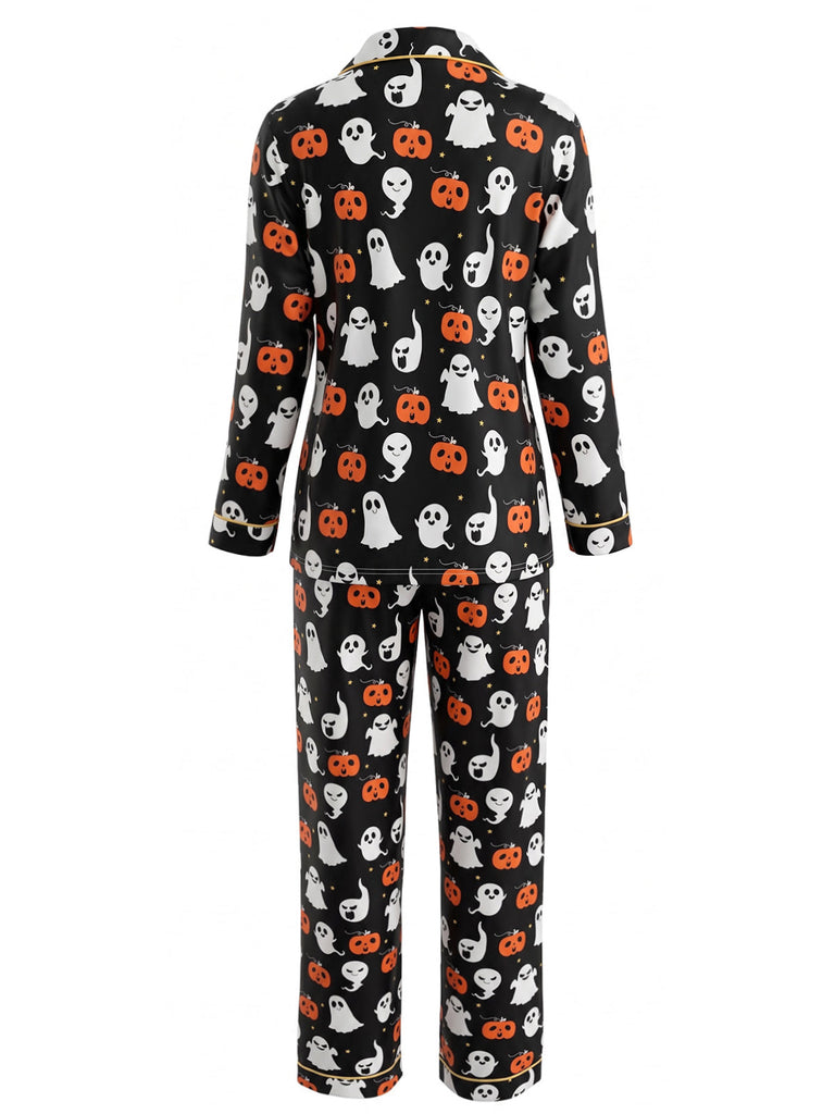 40er Geister-Print-Pyjama-Set mit Langarmshirt und Hose