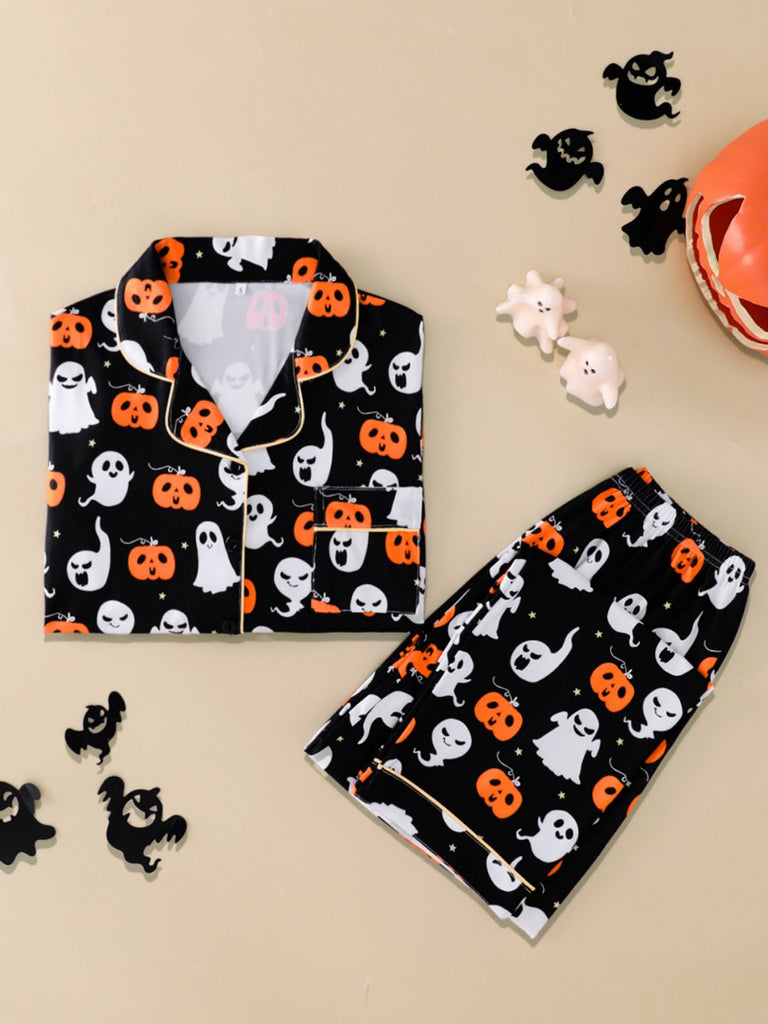 40er Geister-Print-Pyjama-Set mit Langarmshirt und Hose