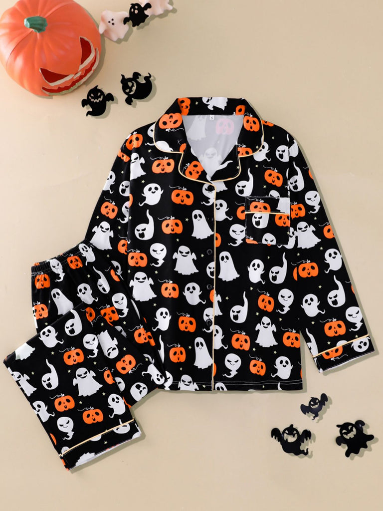 40er Geister-Print-Pyjama-Set mit Langarmshirt und Hose
