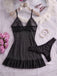 50er Babydoll-Nachtkleid-Set aus transparentem Mesh mit Polka-Dots und Rüschensaum