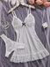 50er Babydoll-Nachtkleid-Set aus transparentem Mesh mit Polka-Dots und Rüschensaum