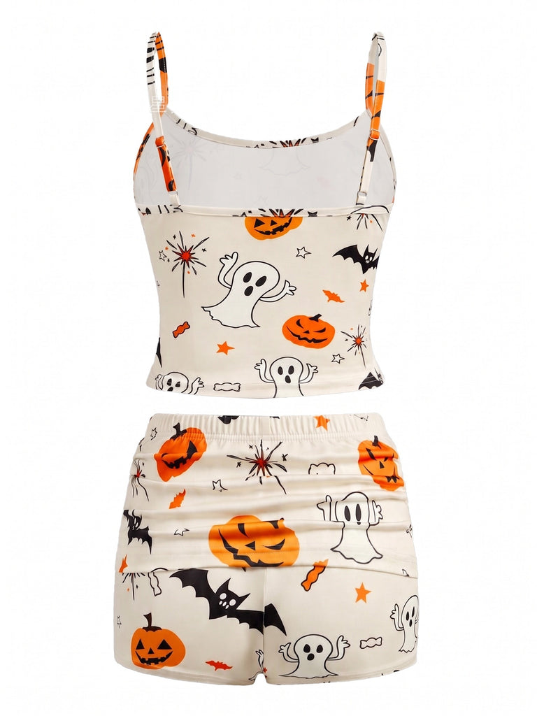 Halloween-Schlafanzug-Set mit Kürbis- und Geister-Print