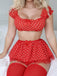 50er schulterfreies Dessous-Set mit Polka-Dots und transparent