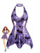 Lila 60er Halloween Neckholder-Nachtkleid mit Fledermaus-Print