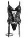 Schwarzes 60er Kunstleder-Dessous-Set mit Spitze