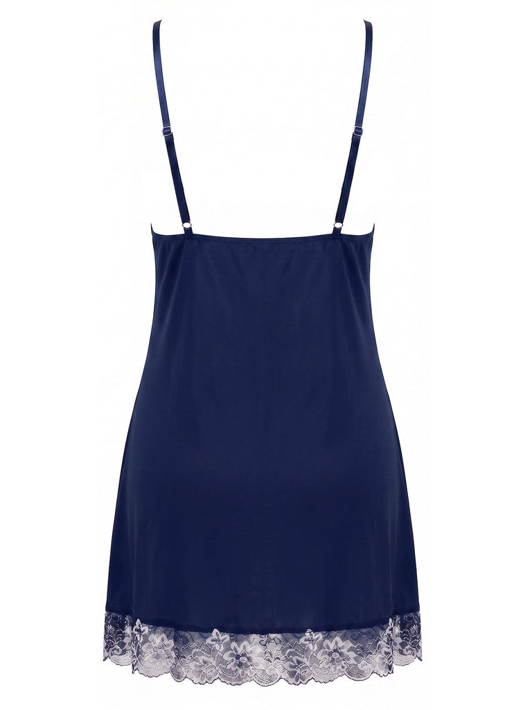 [Übergröße] 50er Nachtkleid mit Spitzen-Mesh und Schleife