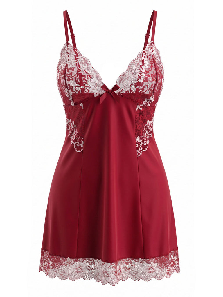 [Übergröße] 50er Nachtkleid mit Spitzen-Mesh und Schleife