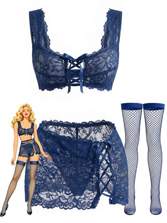 50er Dessous-Set aus floraler Spitze mit Schnürdetails