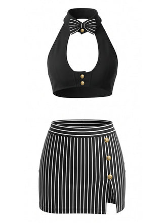 60er Schlafanzug-Set mit Streifen und Neckholder