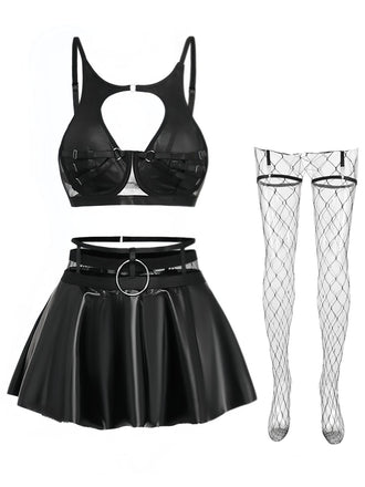 Schwarzes 50er Dessous-Set mit Cut-outs und Riemchendetails