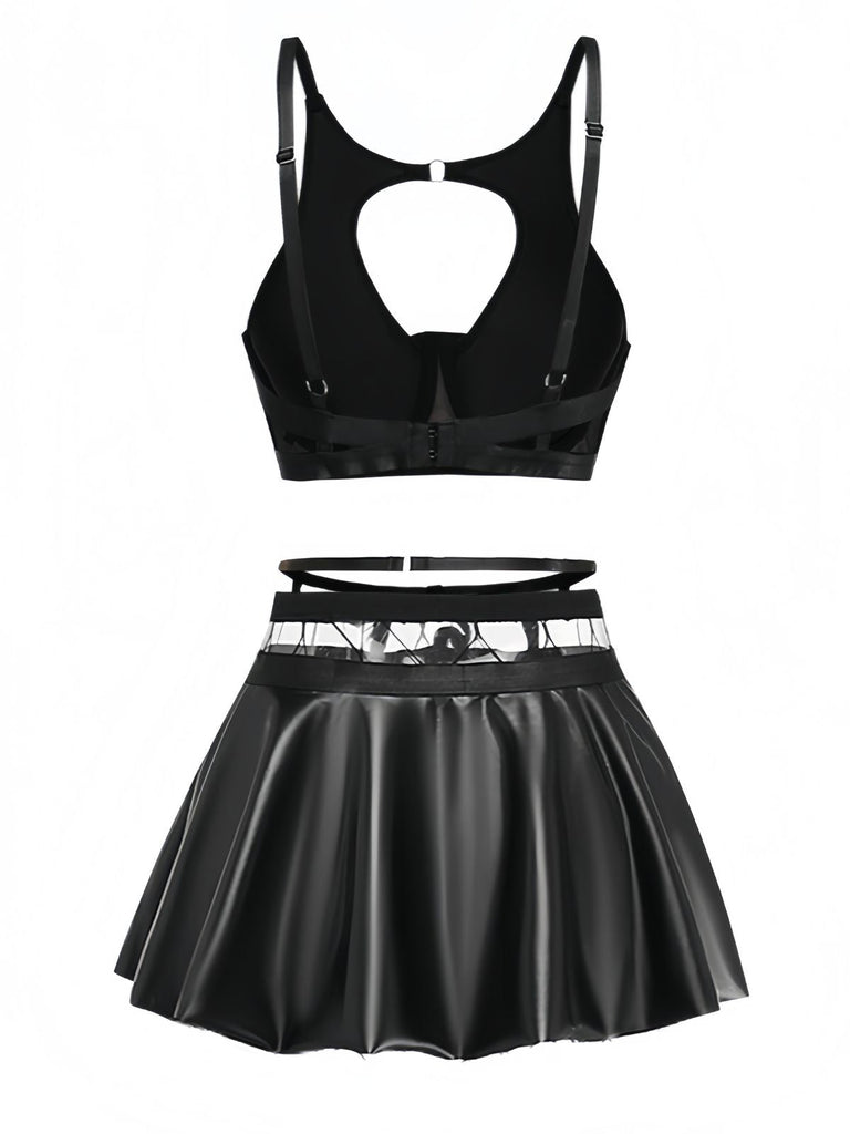 Schwarzes 50er Dessous-Set mit Cut-outs und Riemchendetails