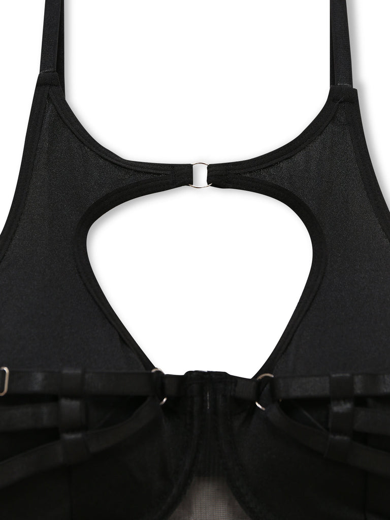 Schwarzes 50er Dessous-Set mit Cut-outs und Riemchendetails