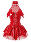 Rotes 60er Neckholder-Nachthemd mit Schnürung und Leder-Mesh