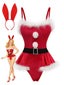 Roter 60er Weihnachts-Dessousbody aus Samt mit Kunstfellbesatz