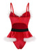 Roter 60er Weihnachts-Dessousbody aus Samt mit Kunstfellbesatz
