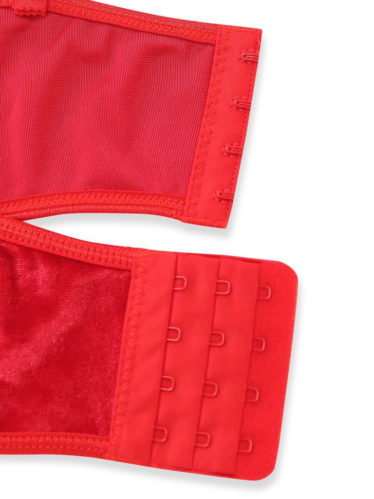 Roter 60er Weihnachts-Dessousbody aus Samt mit Kunstfellbesatz