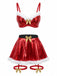 Rotes 50er Metallic-Weihnachtsdessous-Set mit Fellbesatz und Schleifen