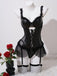 Schwarzes 50er Dessous-Set aus Kunstleder mit Schnürung